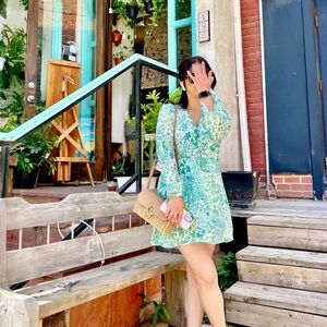 Zara Blue Long Sleeve V-Neck Sundress